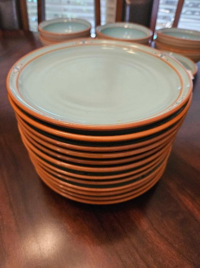 (12) Noritake BOULDER RIDGE 8" Plates, Glossy Turquoise...