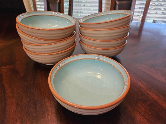 (9) Noritake BOULDER RIDGE 6.25" Cereal Bowls, Glossy Turquoise...