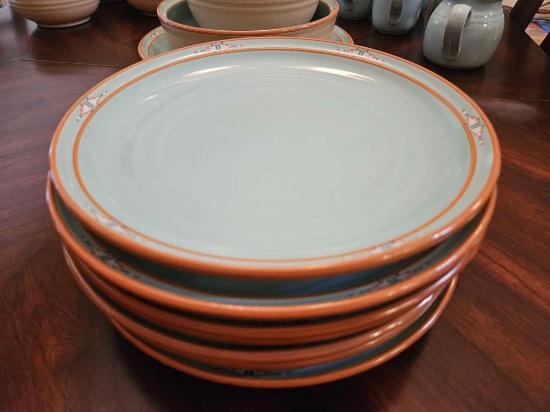 (7) Noritake BOULDER RIDGE 10" Dinner Plates, Glossy Turquoise...