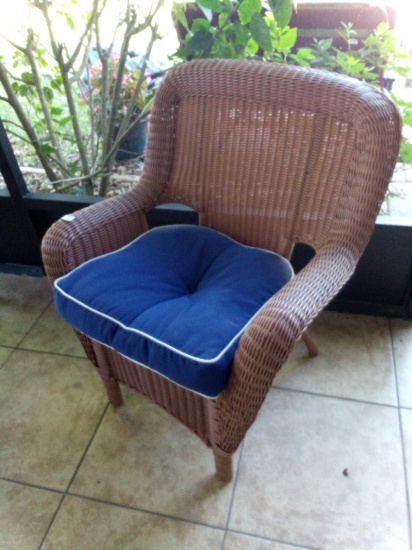 Hampton Bay Wicker Patio Chair with Navy Blue Cushion