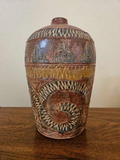 Elaborately Decorated Earthen Pot Vase