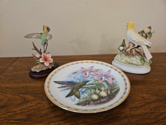 Trio of Vintage Ceramic Including Hummingbird, Hamilton Collection