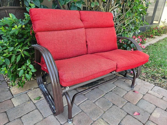 On-the-Old-Side Patio Glider, Red Cushions