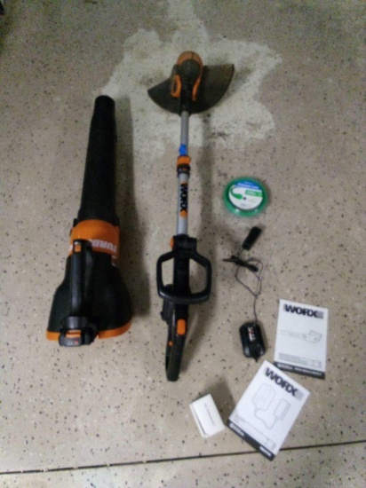 WORK BRAND TURBINE AND TRIMMER COMBO. WITH CHARGER AND TRIM LINE