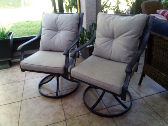 Allen + Roth Thomas Lake Set of 2 Gray Steel Frame Swivel Dining Chair with Gray Cushioned Seat
