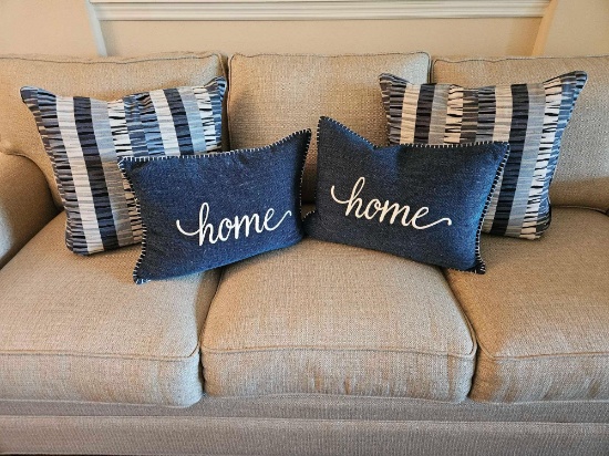 (4) Adorable HOME and Stripped Throw Pillows including Feather