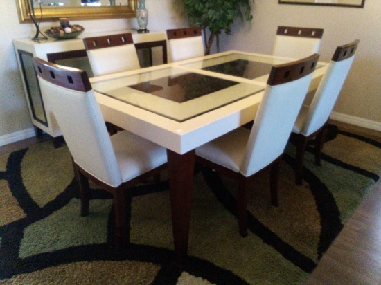GORGEOUS!!! Sofia Vergara Collection Rectangle Dining Table Set, with 6 Chairs and Leaf Insert