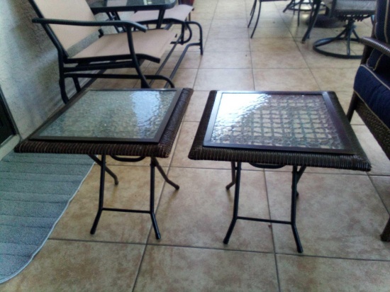 Pair of Square Top Rattan Patio Side Tables