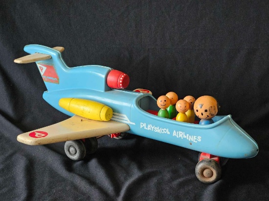 21 in. Vintage Playskool Airline Little People Pull Toy Airplane and Little people