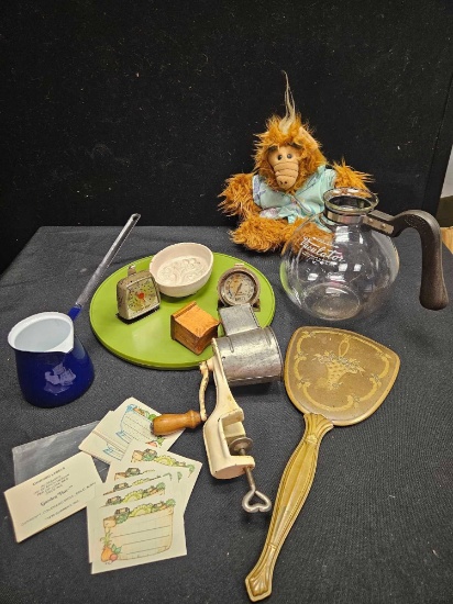 ALF approved vintage grouping including PYREX VACULATOR Coffee POT, EUROPEAN SPICE GRINDER, CANNING