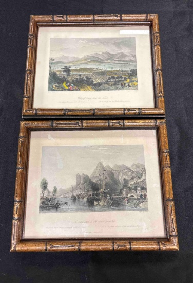 Pair of Engravings or Reproductions of 1800s engravings, framed behind glass