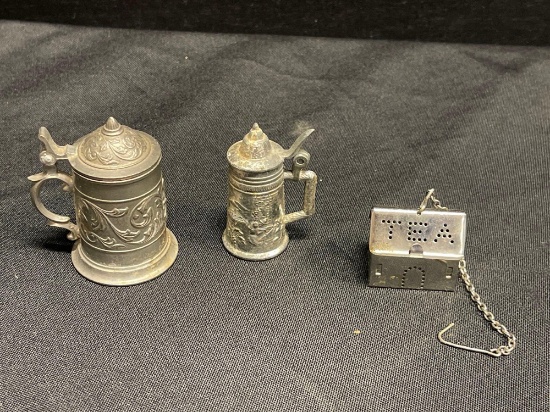 Whittards Stainless Steel Tea Infuser and Vintage SKS Zinn 95% Pewter Miniature Beer Stein