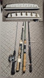 FISHING ROD WALL BRACKETS, AND SOME FISHING RODS