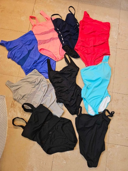(9) LADIES ONE PIECE BATHING SUITS MOSTLY DESIGNERS