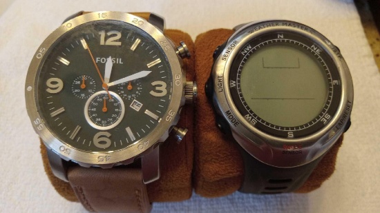 2 large mens Wristwatches Weathermaster and Fossil