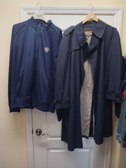 Vintage Blue London Fog Trenchcoat, Sz 44R & Winnipeg Jets Track jacket