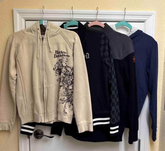 (3) Ladies' Sz S/M Harley Davidson Zip Up Sweaters, Plus extra