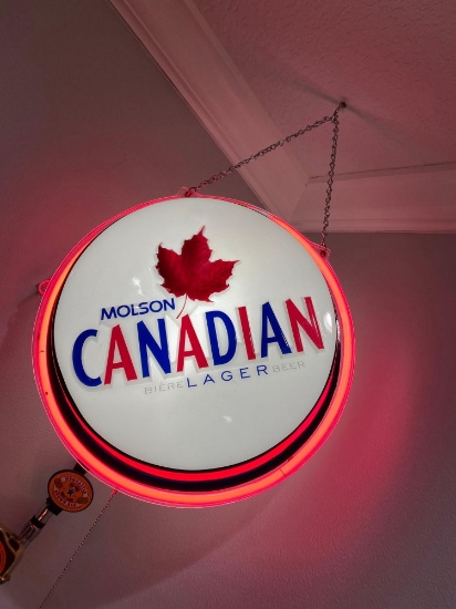 Illuminated double sided Molson Canadian Lager sign