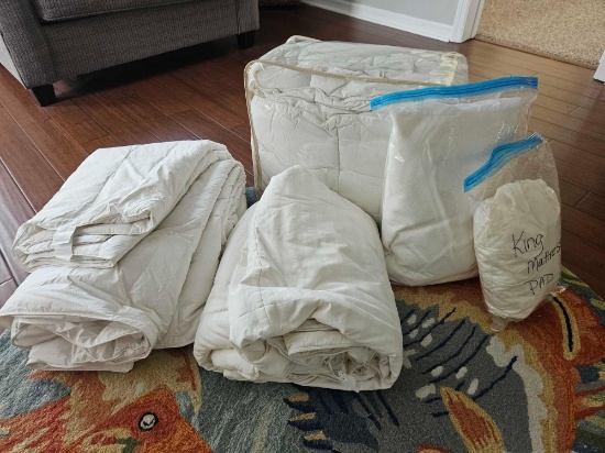 (2) DOWN and FIBERFILL COMFORTERS and mattress pads
