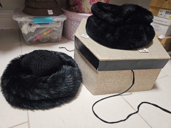 2 FAUX, FUR LADIES' HATS INCLUDING BEANIE STYLE, in vintage hatbox