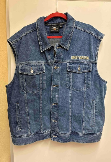HARLEY DAVIDSON BIKER JEAN SLEEVELESS DENIM MENS LARGE EMBROIDERED LOGO 2XL
