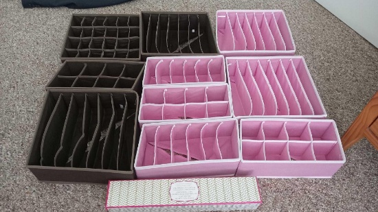 (10) Zip up Drawer Sectioned Organizers with New box of Pear Blossom scented drawer liners