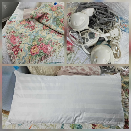 Vintage Throw, KING pillows and comforter in space bag, blankets, and electric blanket