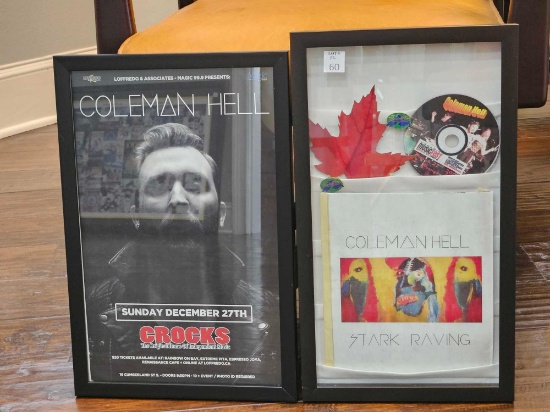 Two Framed Coleman Hell wall art pieces including shadowbox