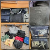 Collection of airline toiletries and kit bags, plus more totes