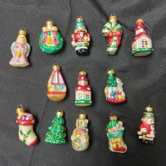 13 vintage Mini blown glass ornaments
