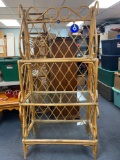 VINTAGE RATTAN BAMBOO, 3 glass shelves, shelving unit