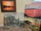 Old vintage print on canvas, photo sunset, and 2 oil paintings