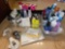 Bathroom toiletries, including Stethoscope, hair products, and bathroom gripper bar