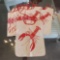 (10) Vintage Mid Century Red Maine Lobster Linen Bibs Hand Printed Design