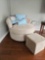 Modern Swivel Suede Feel Accent Barrel Chair with Cube storage Footstool