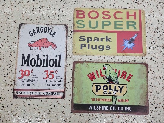 VINTAGE STYLE METAL GASOLINE GARAGE SIGNS including