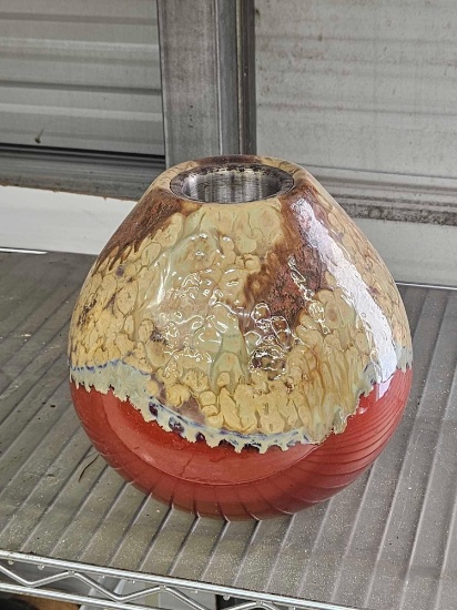 HAND GLAZED INDOOR OUTDOOR FIREPOT WITH METAL INSERT
