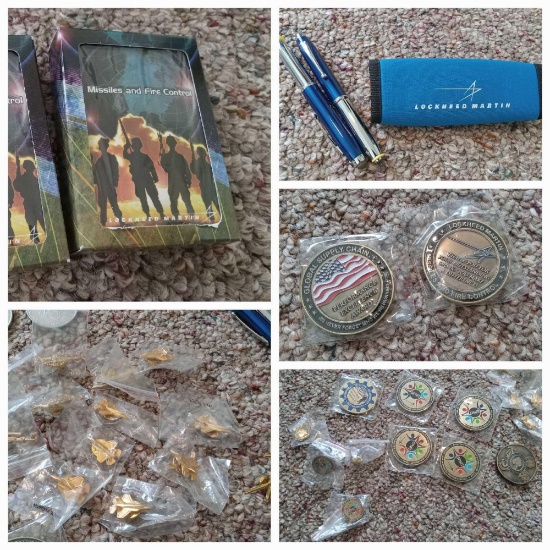Group of Challenge Coin and Pins including Lockheed Martin