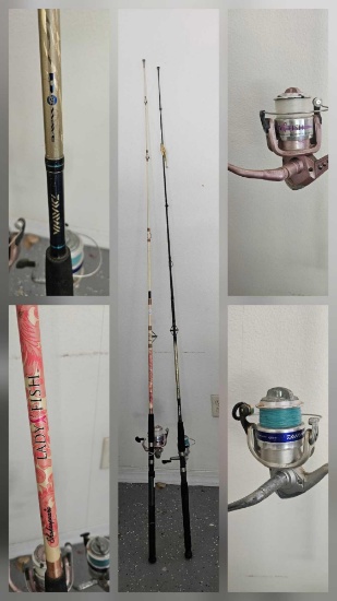 2 reel and rod sets Shakespeare and Daiwa