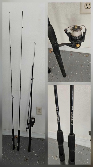Rod and reel set and 2 rods , including zebco 202