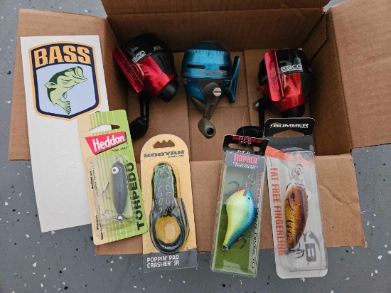 3 fishing reels and lures