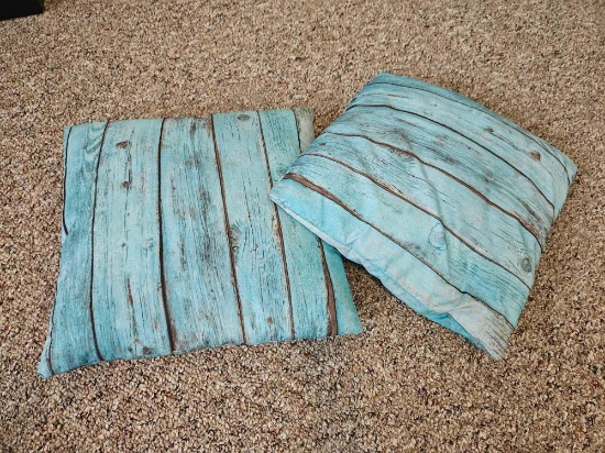 2 Beachy Lake Wood Look throw pillows