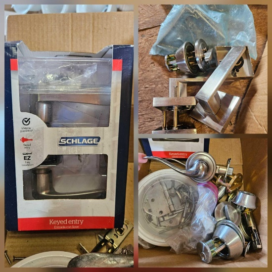 SCHLAGE DOOR HANDLE, in box, with array of other handles and locks