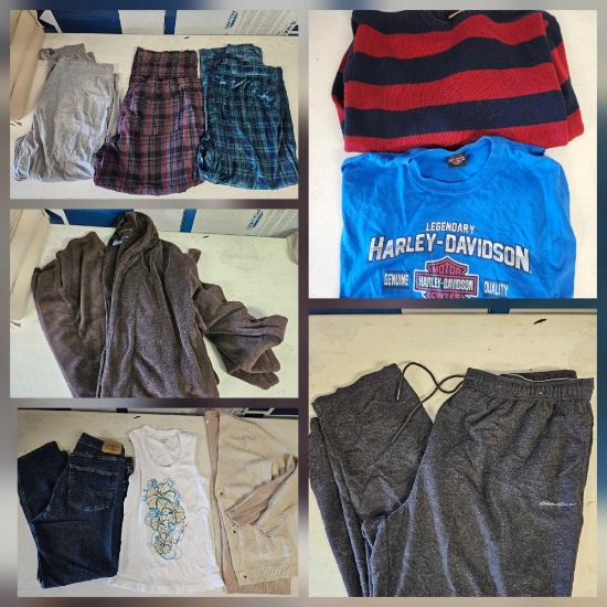 Large lot of assorted Clothing including Levi Strauss, HD