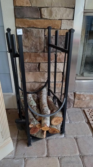 Iron Fireplace Wood holder Rack with Tools