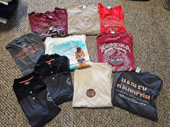 10 Harley Davidson Branded shirts including 2 golf shirts