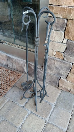 Iron Fireplace Tools (2) with Holder