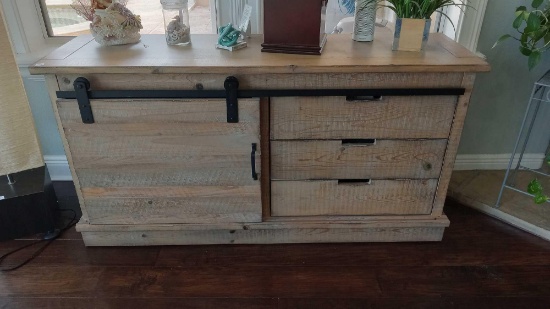 Industrial Chic Media Cabinet with Sliding Barn Door Style