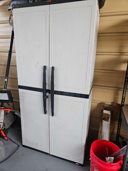 FIVE SHELF PLASTIC STORAGE Cabinet WITH CONTENTS