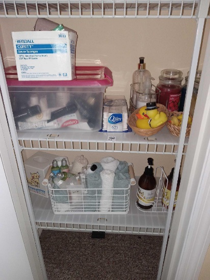 2 Shelves of Linen Closet Bathroom Contents